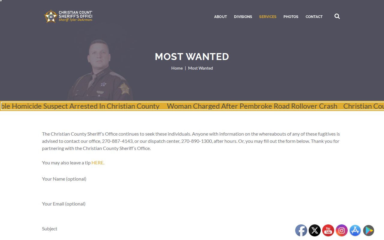 Christian County Sheriff's Most Wanted official record page