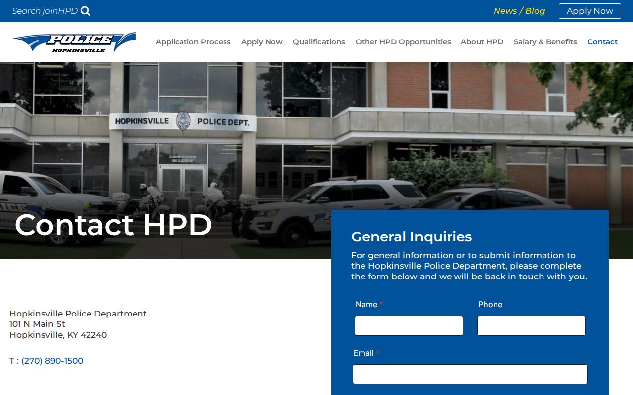 Hopkinsville Police Department official arrest records contact page