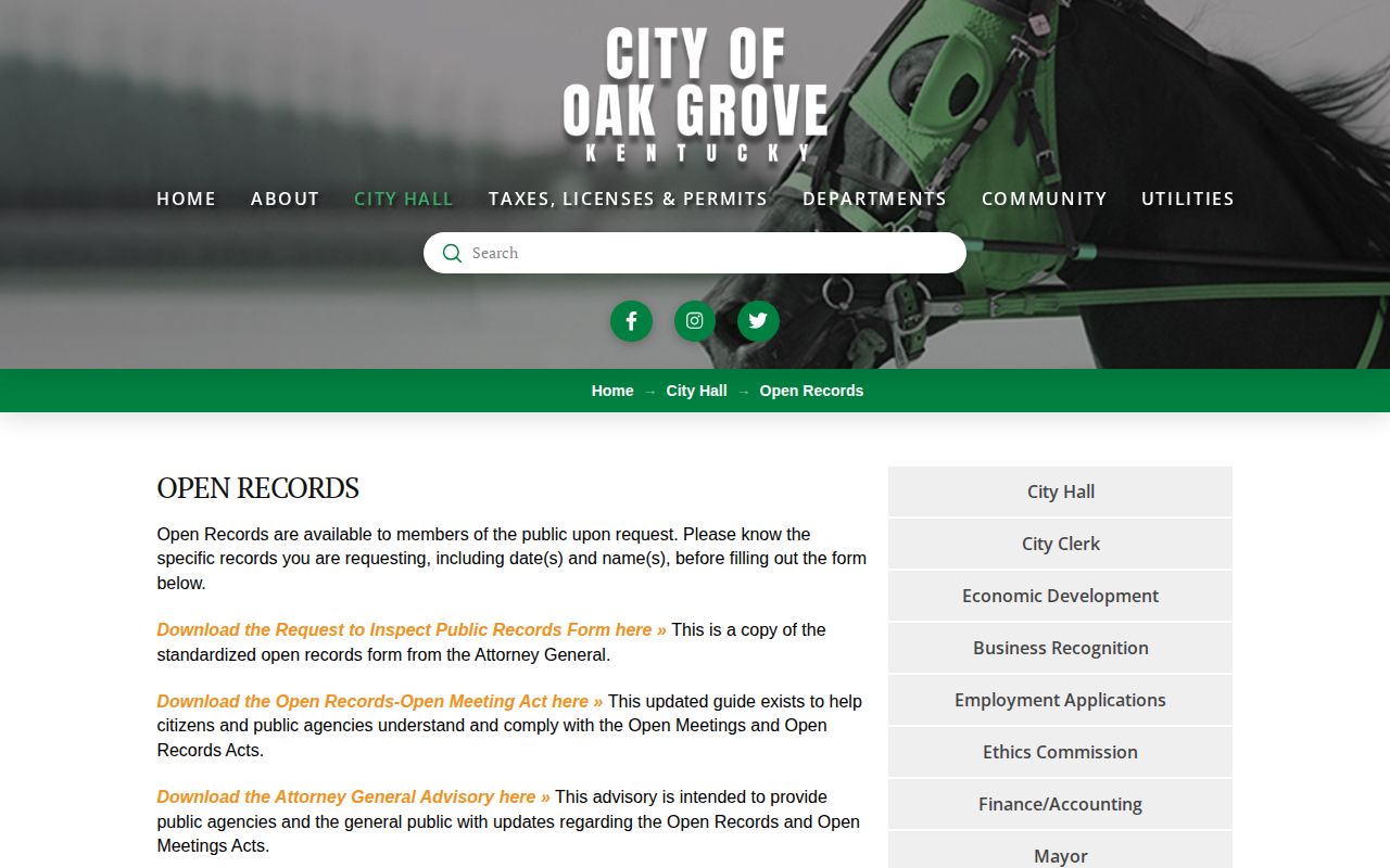 Oak Grove official open records request page